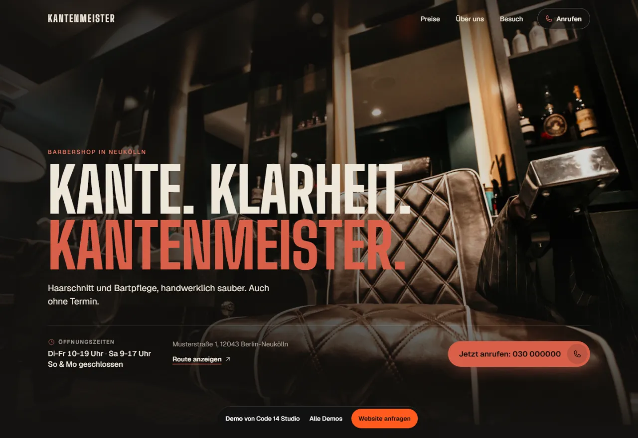 Screenshot der Demo-Website Kantenmeister