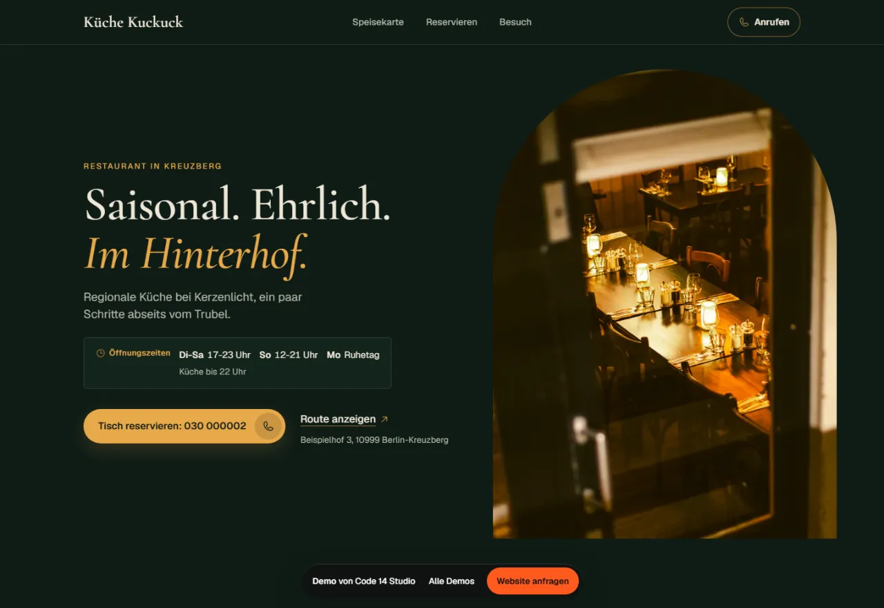 Screenshot der Demo-Website Küche Kuckuck
